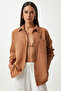 Women's Tan Oversize Linen Ayrobin Shirt Dd01222 - 3