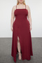 Plum Straps Slit Long Woven Plus Size Evening/Night/Graduation/Engagement Dress Tbbss22Ad00001 - 3