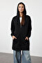 Black Hooded Zippered Basic Knitted Wide Fit Oversize Sweatshirt Cardigan TCTAW22TW0137 - 2