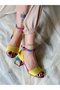 Eliza Yellow Suede and Snake Leather Detailed Strap Heel Shoes Sandals - 3