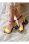 Eliza Yellow Suede and Snake Leather Detailed Strap Heel Shoes Sandals - 7