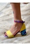 Eliza Yellow Suede and Snake Leather Detailed Strap Heel Shoes Sandals - 4