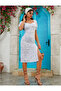    Women's Short Sleeve Collar Drawstring Detail Sleeve Elastic Floral Print Dress - 5