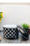 3-Piece Patterned Pot and Copper Set - Checkerboard Pattern, with Handles - 4