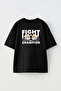 Unisex Muay Thai Boxing Fists Design Printed Cotton Black Oversize T-Shirt