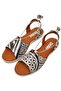 Women's Vegan Leather Black Lace-up Sandals - Mosaics Design - 2