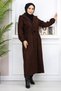 Front Tie Cashmere Coat Brown Mi̇h19169 - 3