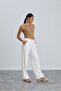 Women's White Wide Cut Comfortable Fit Wide Leg Pocket Sweatpants - 5