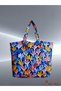 Colorful Coral Patterned Linen Beach, Shoulder and Shopping Bag - 54x38 cm - 4