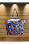 Colorful Coral Patterned Linen Beach, Shoulder and Shopping Bag - 54x38 cm - 3