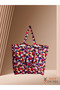 Large Linen Bag with Pastel Floral Print - Beach and Shopping Bag - 54cm x 38cm - 3