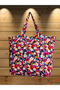 Large Linen Bag with Pastel Floral Print - Beach and Shopping Bag - 54cm x 38cm - 8