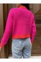 Women's Pink Orange Geometric Shape Stone Button Knit Cardigan - 6