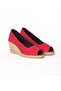 Authentic Handmade Open Toe Wedge Heel Red Linen Woven Shoes - 2