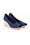 Authentic Handmade Open Toe Wedge Heel Heel Navy Linen Woven Shoes - 3
