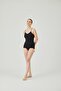 Women's Black Rope Strap V-Neck Satin Ribbed Undershirt