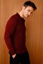 Men's Polo Neck Diamond Patterned Knitwear Sweater Claret Red
