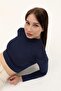 Women's Navy Blue High Neck Long Sleeve Crop Blouse - 3