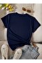 Women's Navy Blue Butterfly Daisy Printed Oversize T-Shirt - 2