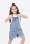 Cotton Strappy Girls' Denim Shorts Jumpsuit with Pockets - 2