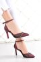Kaylee Burgundy Satin Mesh Stoned Stiletto 9 Cm