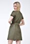 Women's Khaki Embroidered Belted Dress - 5