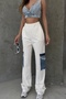 Women's Stylish Sweatpants with Elastic Waist and High Waist Side Denim Pocket Detail