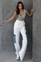 Women's Stylish Sweatpants with Elastic Waist and High Waist Side Denim Pocket Detail - 2