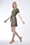 Women's Khaki Embroidered Belted Dress - 4