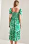 Women's Green Waist-Cut Patterned Flared Dress 40881012 - 3