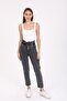 Anthracite High Waist Lycra Belt Drawstring Button Detailed Mom Jean Jeans - 2