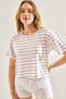Women's Lilac Crew Neck Striped T-Shirt 60241002 - 2