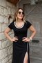 White Viscose Full Length Dress - Round Ribbed Collar and Slit Detail - 4