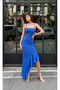 Cobalt Blue Thin Rope Strap Asymmetrical Cut Long Women's Dress