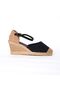 Authentic Handmade Black Ankle Strap Open Linen Espadrilles Wedge Heel