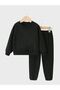 2-Piece Plain Unisex Kids Double Pocket Black-Grey Tracksuit Set - 2