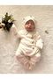 Milk Brown Plaid Fabric Detailed Snap Fastener Baby Boy Newborn Jumpsuit and Hat - 6