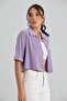 Women's Lilac Cropped Wrinkled Fabric Shirt with Buttoned Pockets - 3