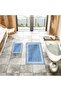 Blue and White Patterned 2-Piece Washable Bathroom Mat Set - Non-Slip Base, Digital Printed, 60X90Cm/40X60Cm - 2