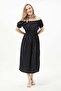 Black Madonna Neckline Patterned Dress - 2
