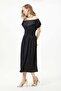 Black Madonna Neckline Patterned Dress - 6