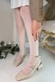 Women's Mary Jane Beige Nude Skin Patent Leather Open Back Square Toe Helmet Short Block Heeled Shoes - 7
