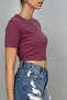 Women's Crop Crew Neck T-shirt Lycra Corded Knitted - 2