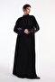 Burgundy Ribbed Brocade Sleeve Abaya - 4