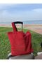 Red Eco-Friendly Cloth Bag, Linen Hand and Shoulder Bag with Pockets, Grocery Shopping Bag - 3