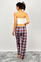 Women's Cotton Plaid Patterned Pajama Bottoms Sweatpants with Ribbon Gray Claret Red - 5