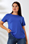 Short Sleeve Soft Textured Flowy T-Shirt 21638 Cobalt blue - 2