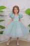 Flower-Detail Balloon Sleeve Tulle Skirt Girls' Evening Dress - 3
