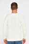 Men's Crew Neck Print Soft Textured White Knitwear Sweater - 5