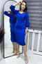Women's Belted Button Detail Balloon Sleeve Pencil Dress Beige, Black, Cobalt Blue - 5